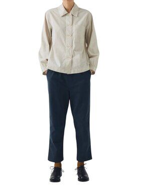 TOAST Gabi Cotton Pull-On Pants Storm Blue Tapered Leg Elastic Waist UK 10 US 6